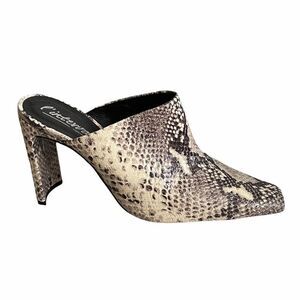 L’INTERVALLE Python Snake Print Square Toe Mule Shoes Sandal Heel Black Cream 40